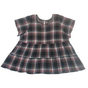 NWOT Ladies Torrid Bk White Red Plaid SS Princess Waist Textured Top Size 5